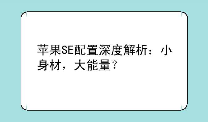 苹果SE配置深度解析：小身材，大能量？
